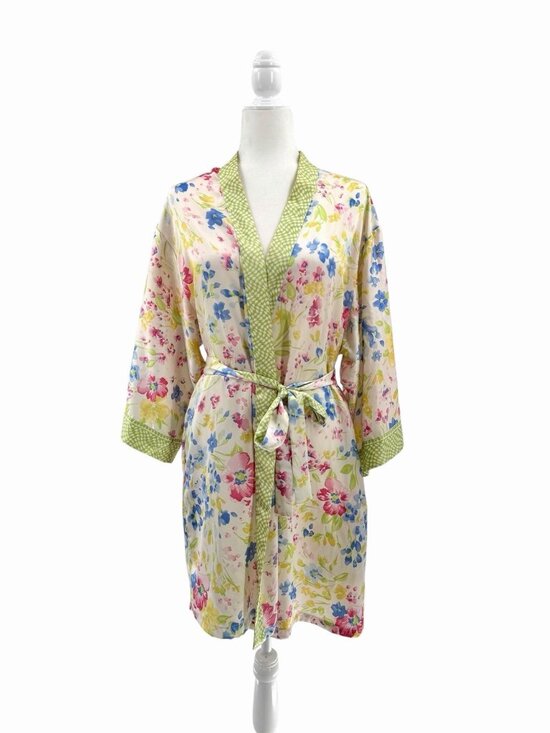 Oscar de la Renta Other - OSCAR DE LA RENTA PINK LABEL Women's Multicolor Floral Silky Robe Medium